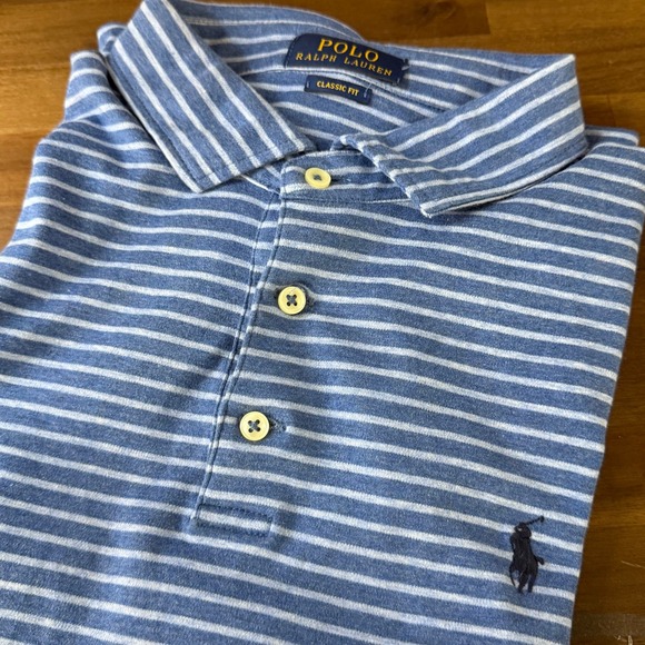 Polo Ralph Lauren Other - Polo Ralph Lauren Mens  Striped Classic Fit Polo‎ Shirt Blue White Cotton